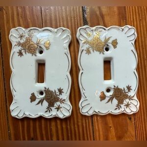 Vintage Lefton Gold Floral Ceramic Light Switchplates